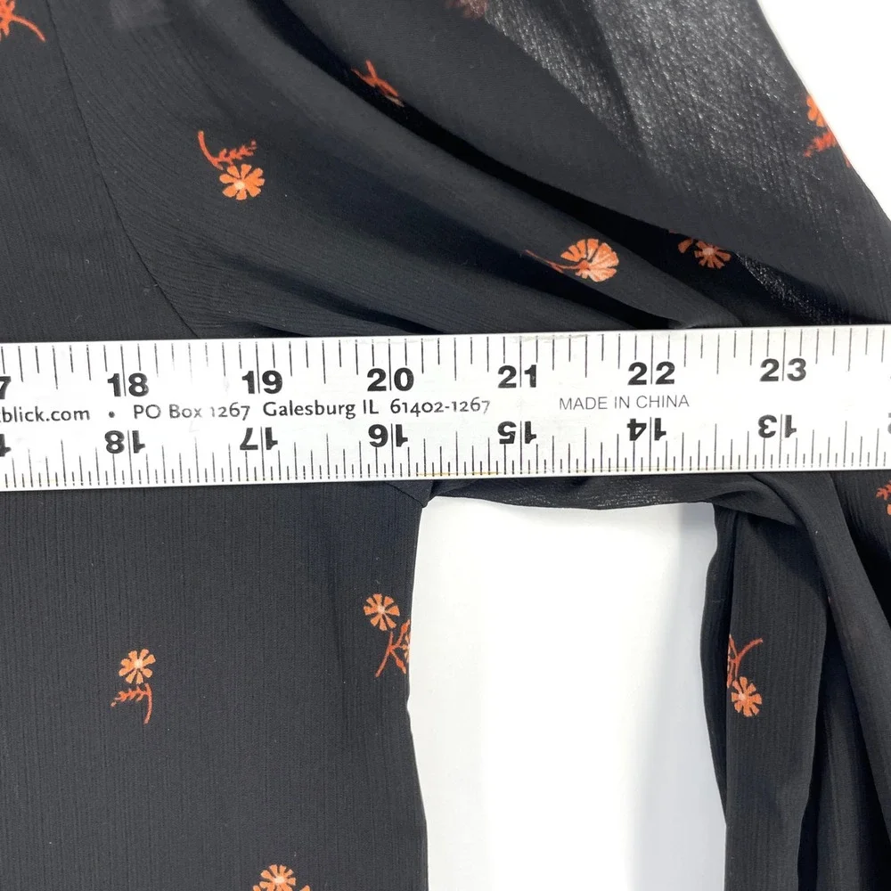 Madewell Smocked Mockneck Long Sleeve Top Black Floral Sheer Chiffon Small S